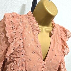 Victorian Sheer Ruffle Eyelet Blouse Womens Med Mauve Dainty Delicate Feminine